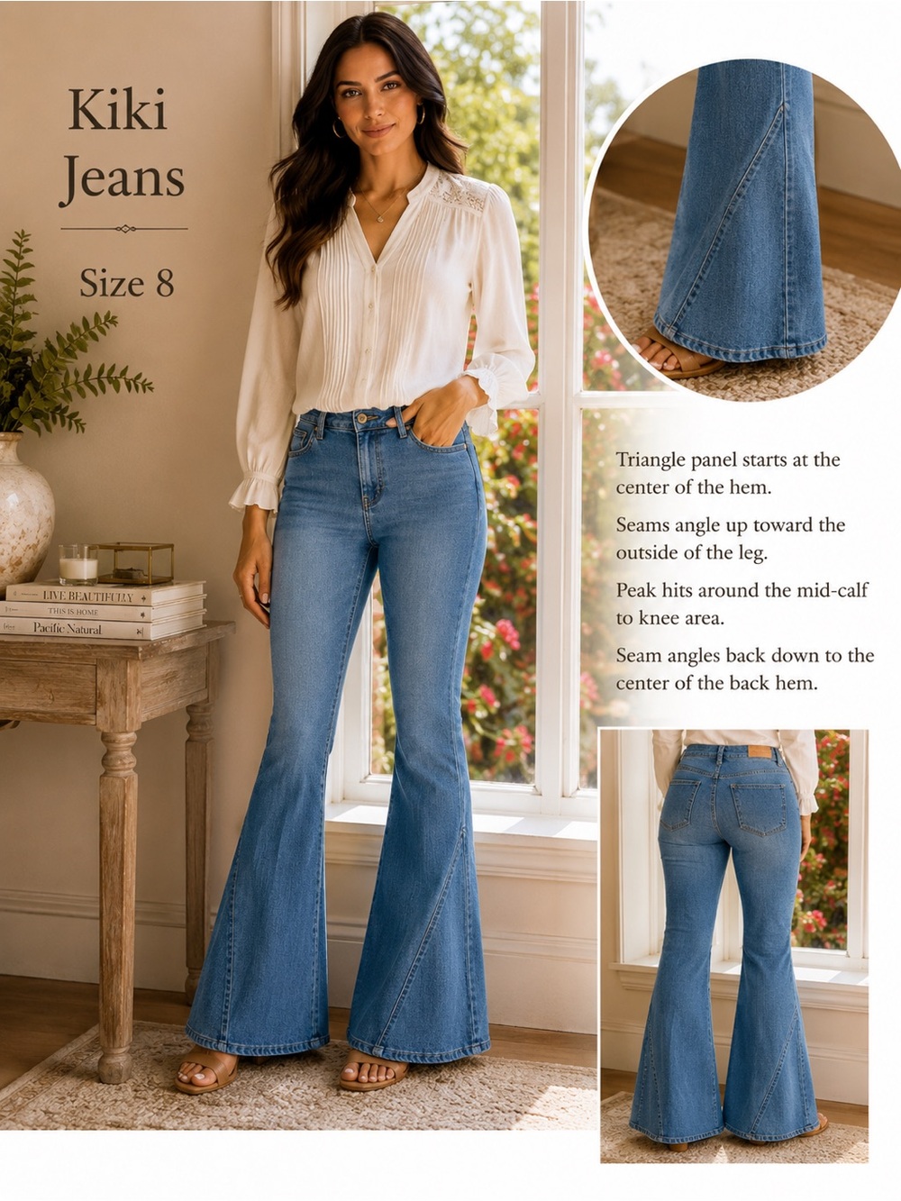 Kikit Jeans Size 8 Light Wash Flare Jeans Angled Seam Panel Stretch